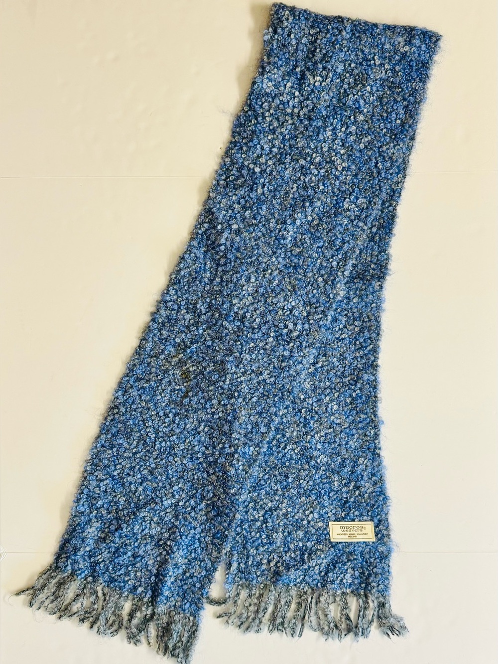 Mucros Weavers Mohair Cozy Blue Bouclé Scarf.68”Made in Ireland